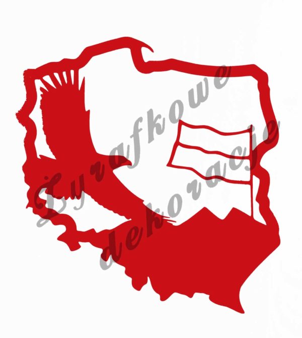 Mapa Polski z orłem i flagą czerwona