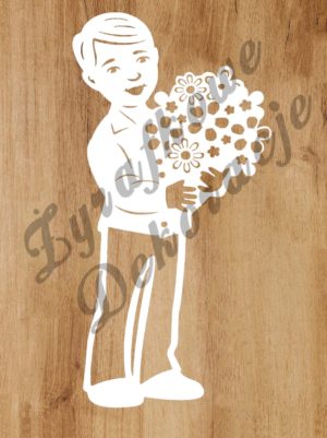 Chłopiec z bukietem kwiatów biały