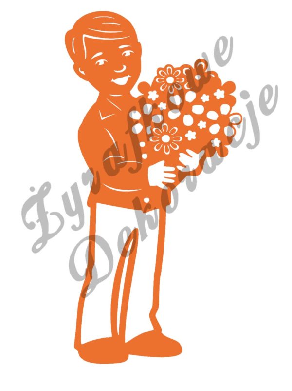Chłopiec z bukietem kwiatów pomarańczowy