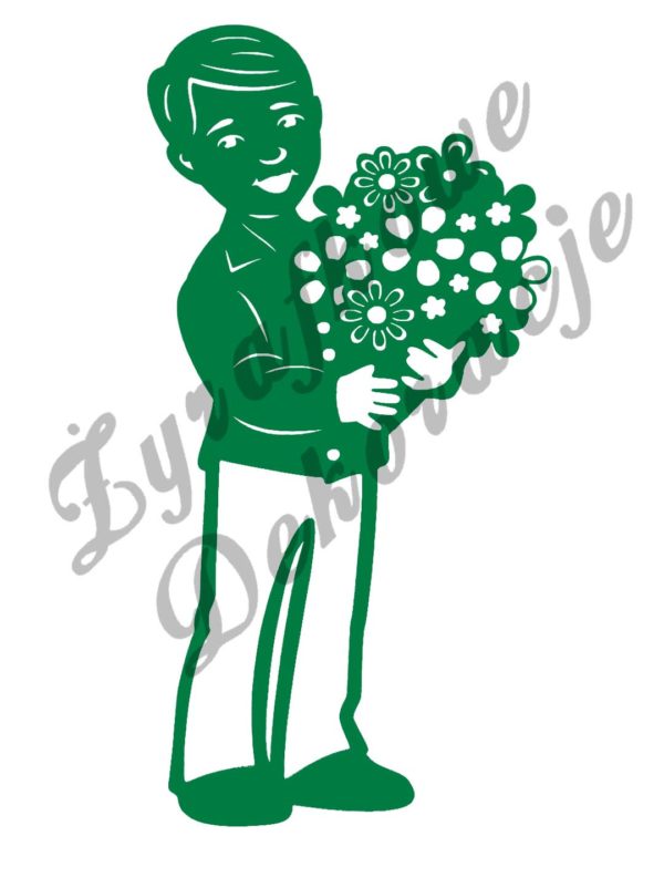 Chłopiec z bukietem kwiatów zielony