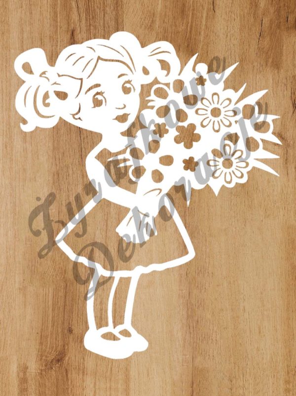 Dziewczynka z bukietem kwiatów biały