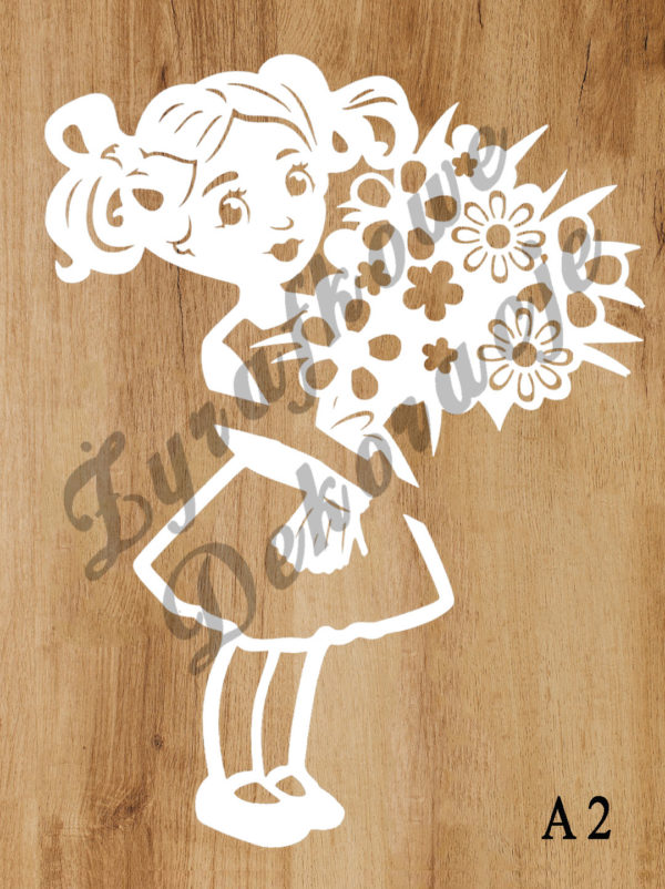 Dziewczynka z bukietem kwiatów biały A2