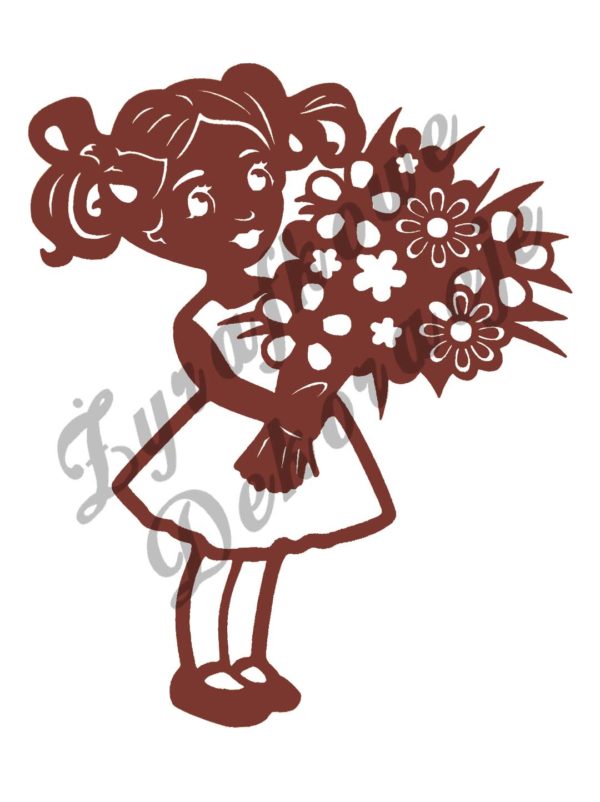 Dziewczynka z bukietem kwiatów brązowy