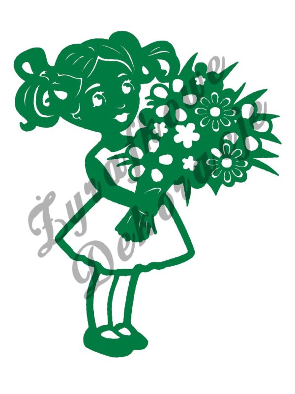 Dziewczynka z bukietem kwiatów zielony
