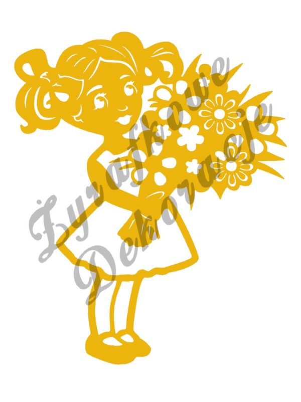 Dziewczynka z bukietem kwiatów zółty