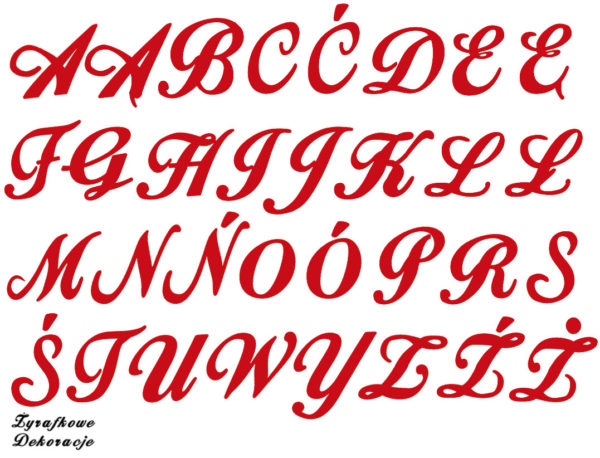 Napis dowolny czcionka Ornamental wielkie litery czerwony