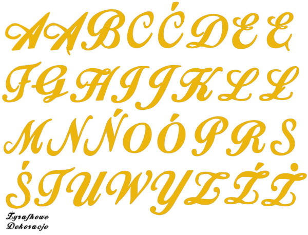 Napis dowolny czcionka Ornamental wielkie litery żółty